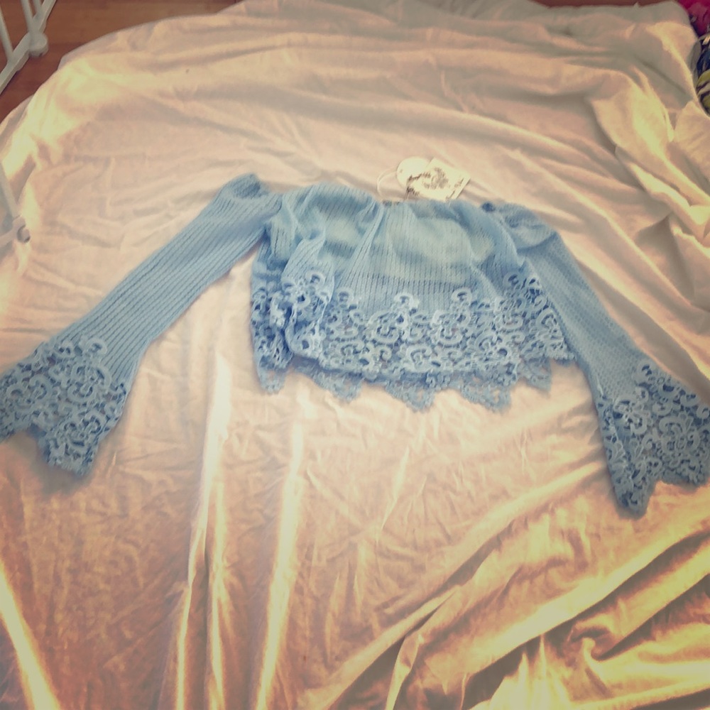 Long sleeve off the shoulder lace top